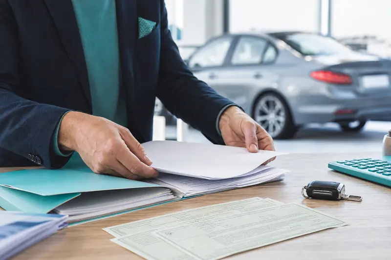 Dossier d’importation auto d’une voiture allemande sur un bureau professionnel