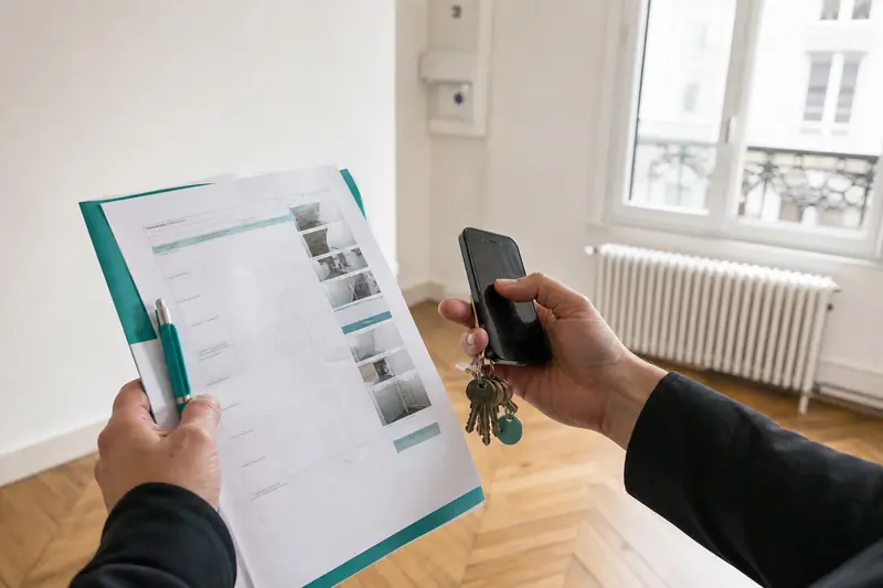 Locataire vérifiant l’état des lieux d’un appartement à louer lumineux