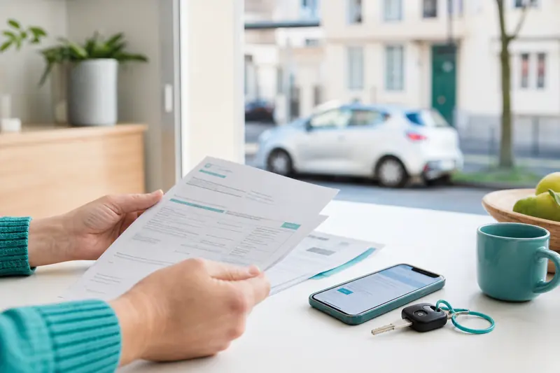 Comparaison d’une assurance auto temporaire économique avec clés et documents.