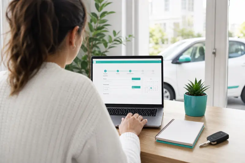 Élève réservant son permis en ligne avant une leçon de conduite