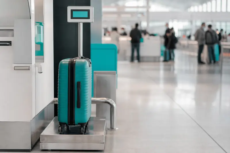 Valise posée sur une balance à bagages dans un aéroport