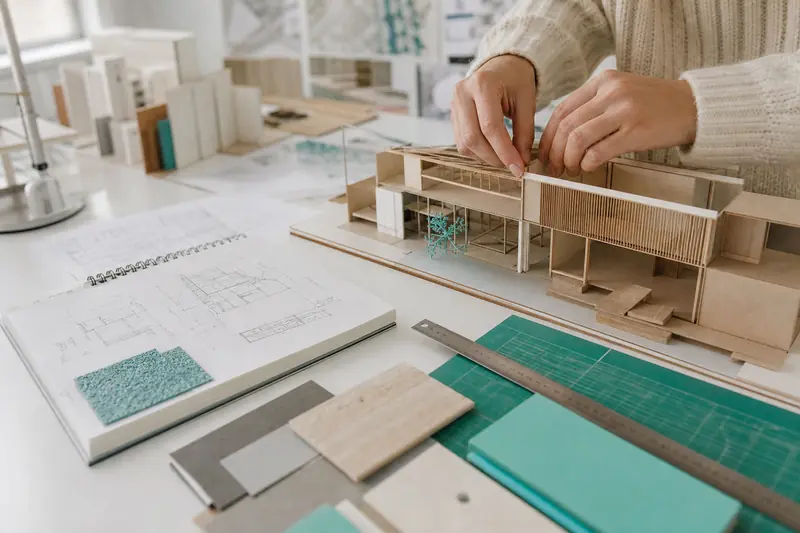 Étudiant réalisant une maquette pour une formation en design d’espace.