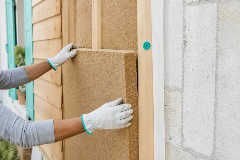 Pose d’un isolant en panneaux derrière un bardage extérieur en bois