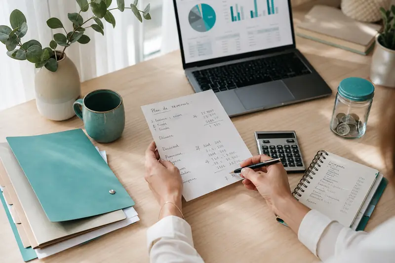 Plan de budget et de revenus complémentaires sur un bureau lumineux