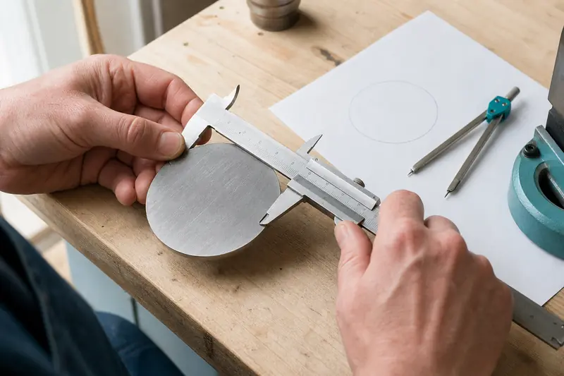 Mesure du diamètre d’un disque circulaire avec un pied à coulisse.