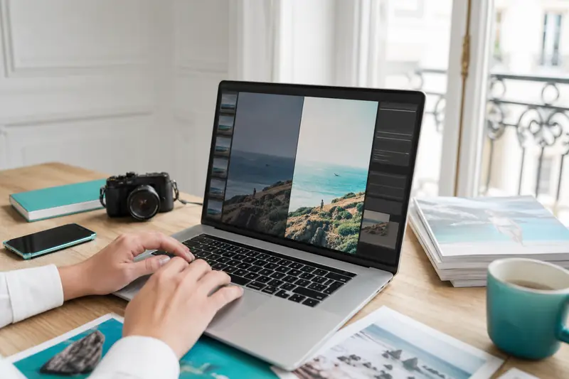 Compression photo sur ordinateur avec aperçu avant et après d’une image