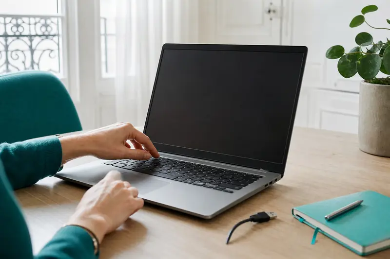 Dépannage d’un ordinateur portable bloqué sur une table de travail lumineuse