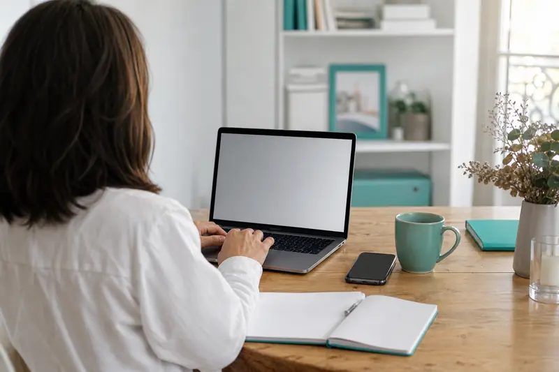 Configuration d’Outlook sur ordinateur portable dans un bureau à domicile lumineux