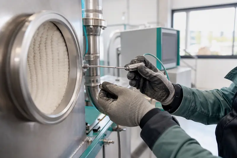 Technicien réglant un capteur de chauffage industriel sur une étuve.