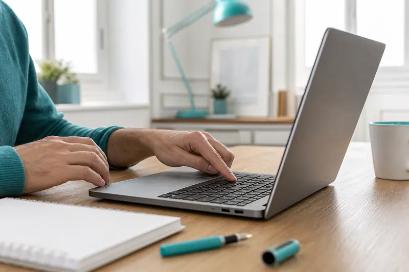 Main utilisant un Chromebook pour saisir un accent circonflexe sur le clavier.