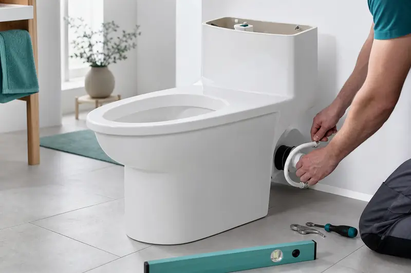 Installation d’un bloc WC au sol avec raccordement d’eau et évacuation