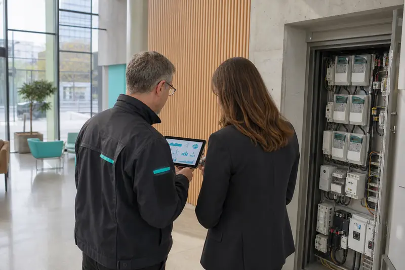 Gestionnaires analysant les consommations d’un bâtiment concerné par le décret tertiaire.
