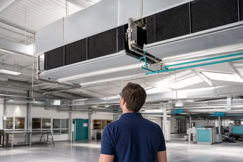 Installation de rafraîchissement adiabatique dans un atelier industriel lumineux