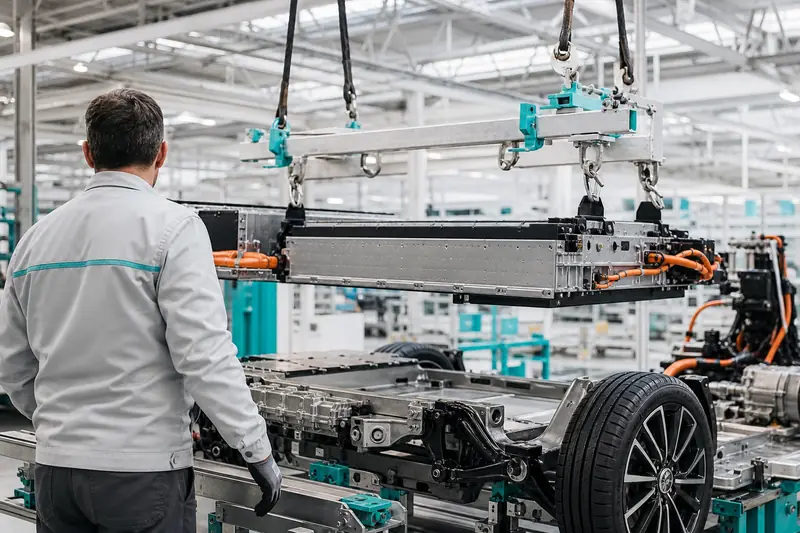Assemblage d’une batterie illustrant la transformation des véhicules électriques automobiles.