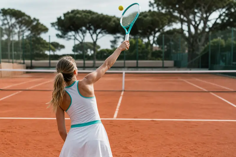 Joueur de tennis servant sur un court en terre battue