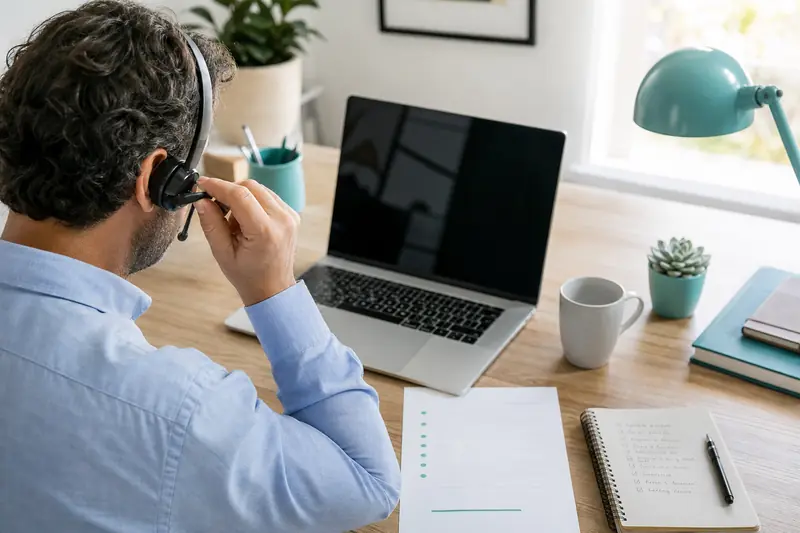 Préparation d’une réunion Skype remplacée par une visioconférence sur ordinateur portable