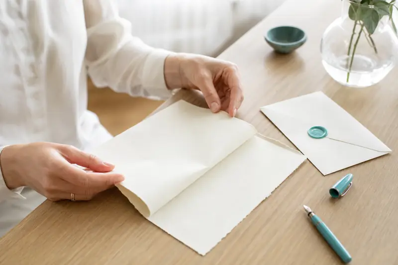 Lettre d’amour secrète manuscrite pliée sur un bureau lumineux.