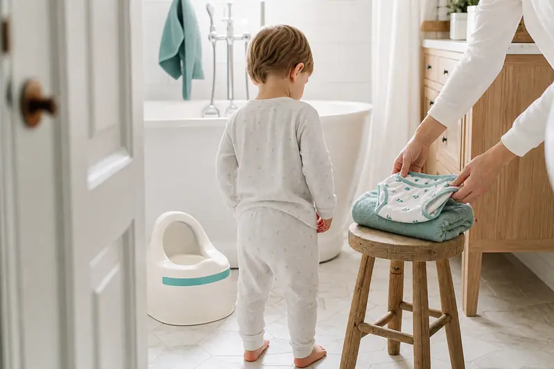 Apprentissage de la propreté avec pot stable dans une salle de bains familiale
