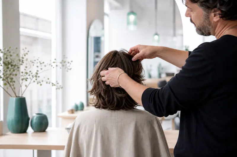 Réalisation d’une coupe faussement négligée sur cheveux mi-longs texturés en salon
