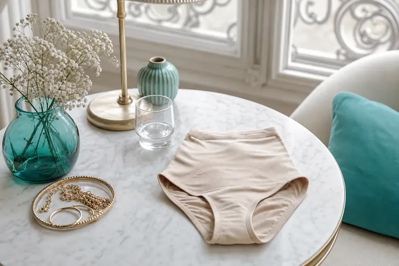 Culotte ventre plat taille haute portée sous une robe ajustée claire