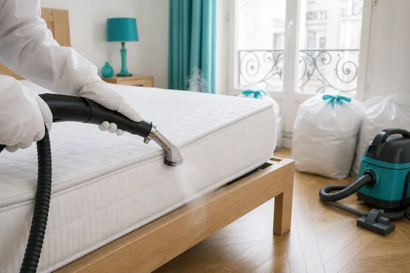 Traitement naturel des punaises de lit à la vapeur sur un matelas