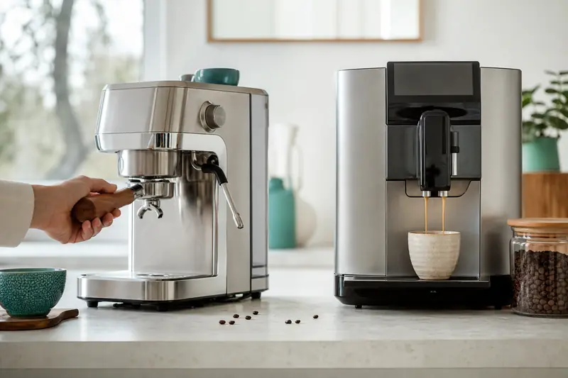 Comparatif entre machine à café automatique et machine expresso manuelle en cuisine