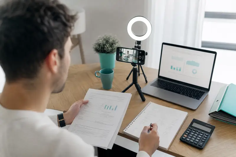Créateur TikTok vérifiant ses revenus Live et ses déclarations de micro-entreprise.