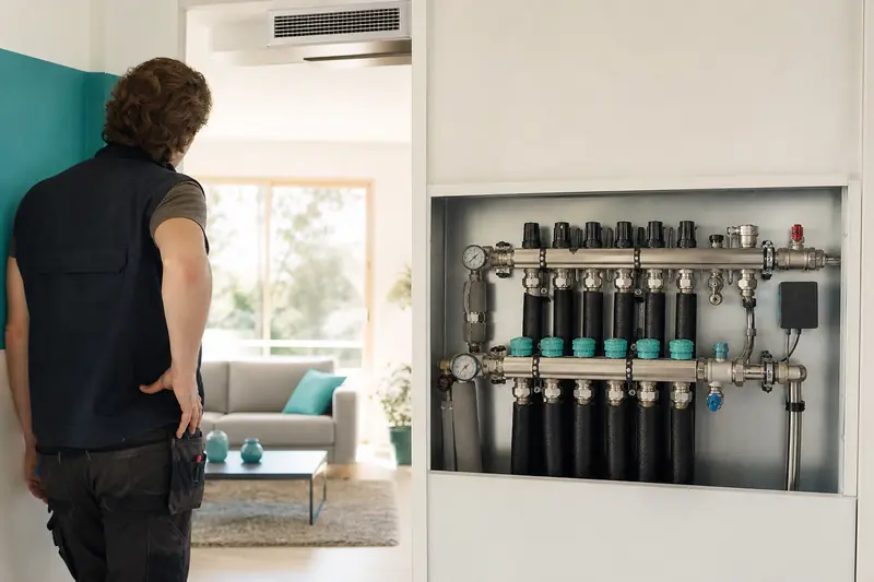 Installation de climatisation à eau avec collecteur hydraulique dans une maison rénovée