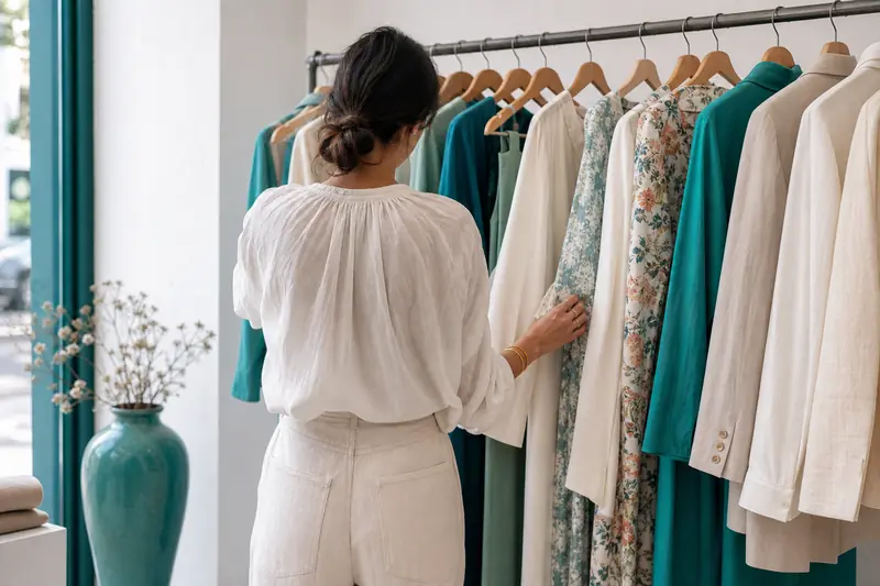 Vêtements sélectionnés dans une boutique mode pour recréer un look des Reines du shopping
