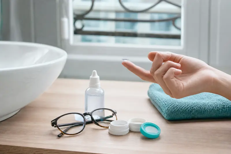 Comparaison de lunettes de vue et lentilles sur une table lumineuse