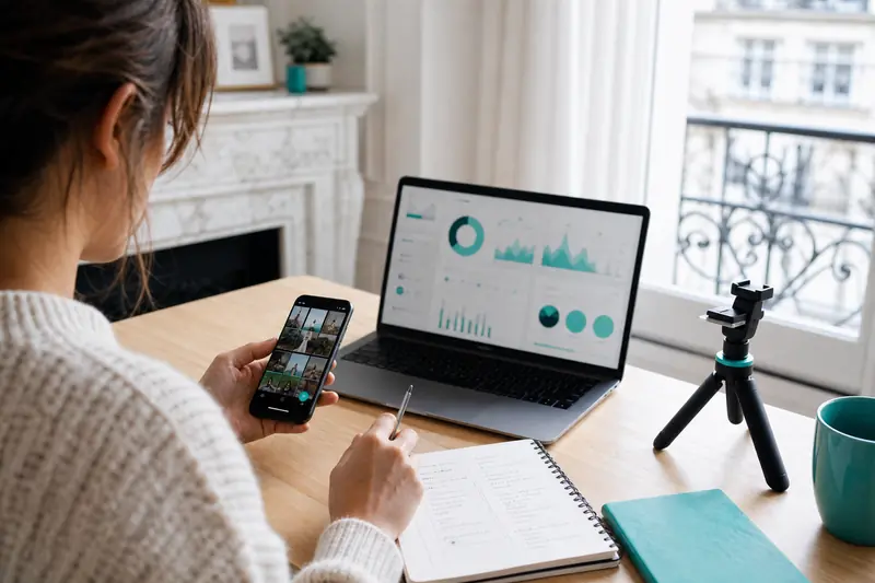 Créateur préparant des vidéos TikTok pour tester la formation TokFirst sur smartphone
