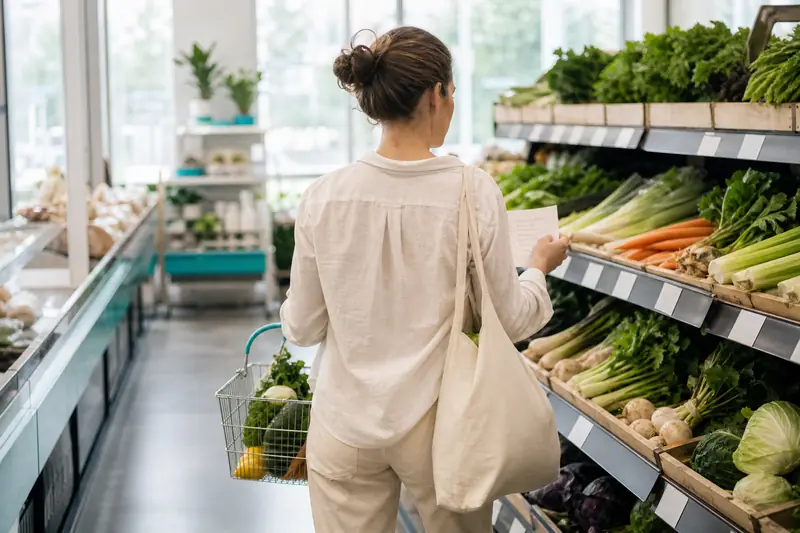 Cliente faisant ses courses dans un supermarché calme en milieu de matinée
