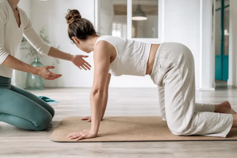 Position à quatre pattes en Pilates pour travailler l’alignement du dos