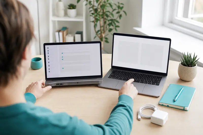 Comparaison de deux ordinateurs portables sur un bureau lumineux