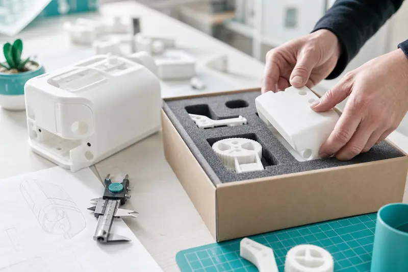 Préparation de pièces SLS en polyamide pour expédition dans un atelier français