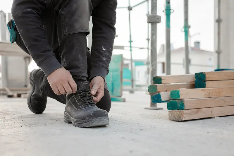 Chaussures de sécurité montantes sur un chantier de construction français