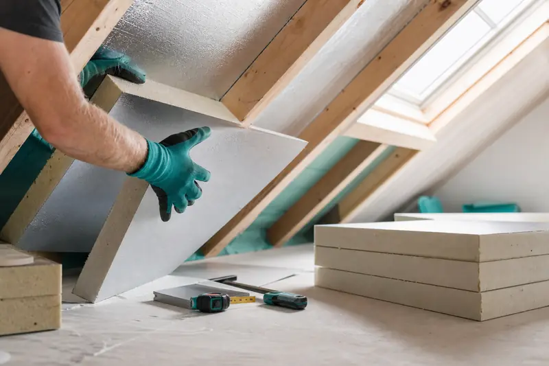 Panneaux de polyuréthane posés pour l’isolation d’une toiture en rénovation