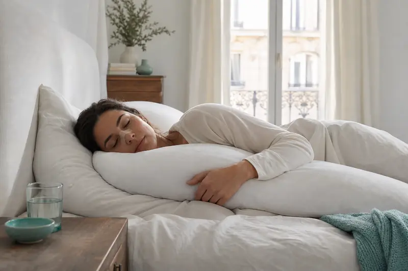 Dormeur sur le côté avec coussin de maintien contre le ronflement