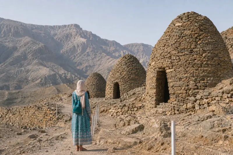 Tombes en pierre de Bat parmi les ruines antiques d’Oman