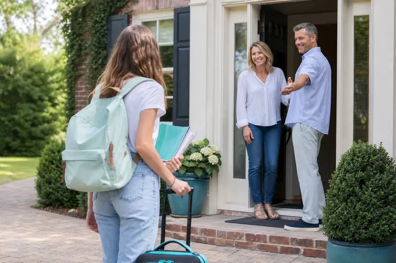 Adolescent arrivant en famille d’accueil pour un séjour linguistique aux USA