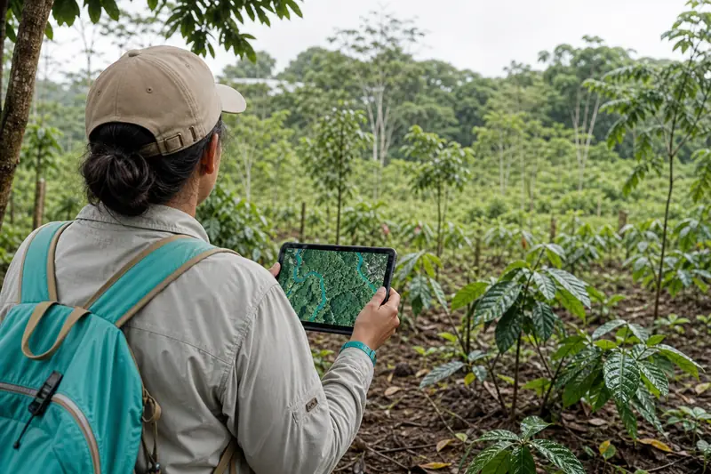 Surveillance de la déforestation dans une parcelle agroforestière bordant une forêt tropicale.
