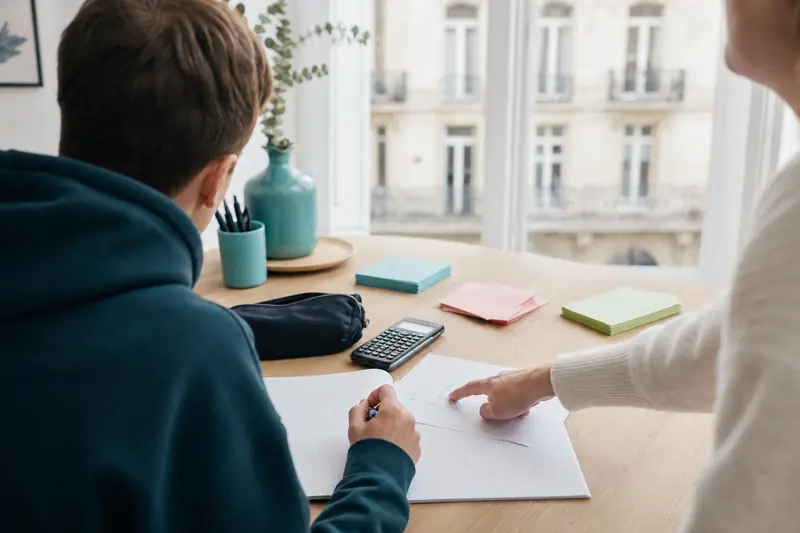 Soutien scolaire à Bordeaux avec un professeur et un lycéen préparant le bac